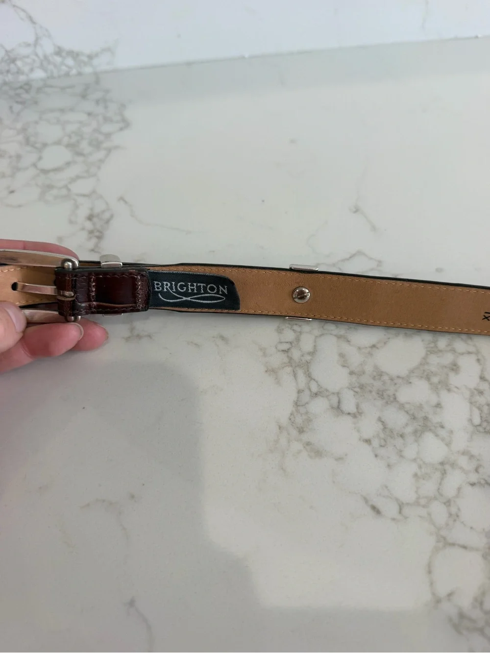 Vintage Brighton Multicolor Croco Embossed Leather Panel Belt Red Black Brown XL